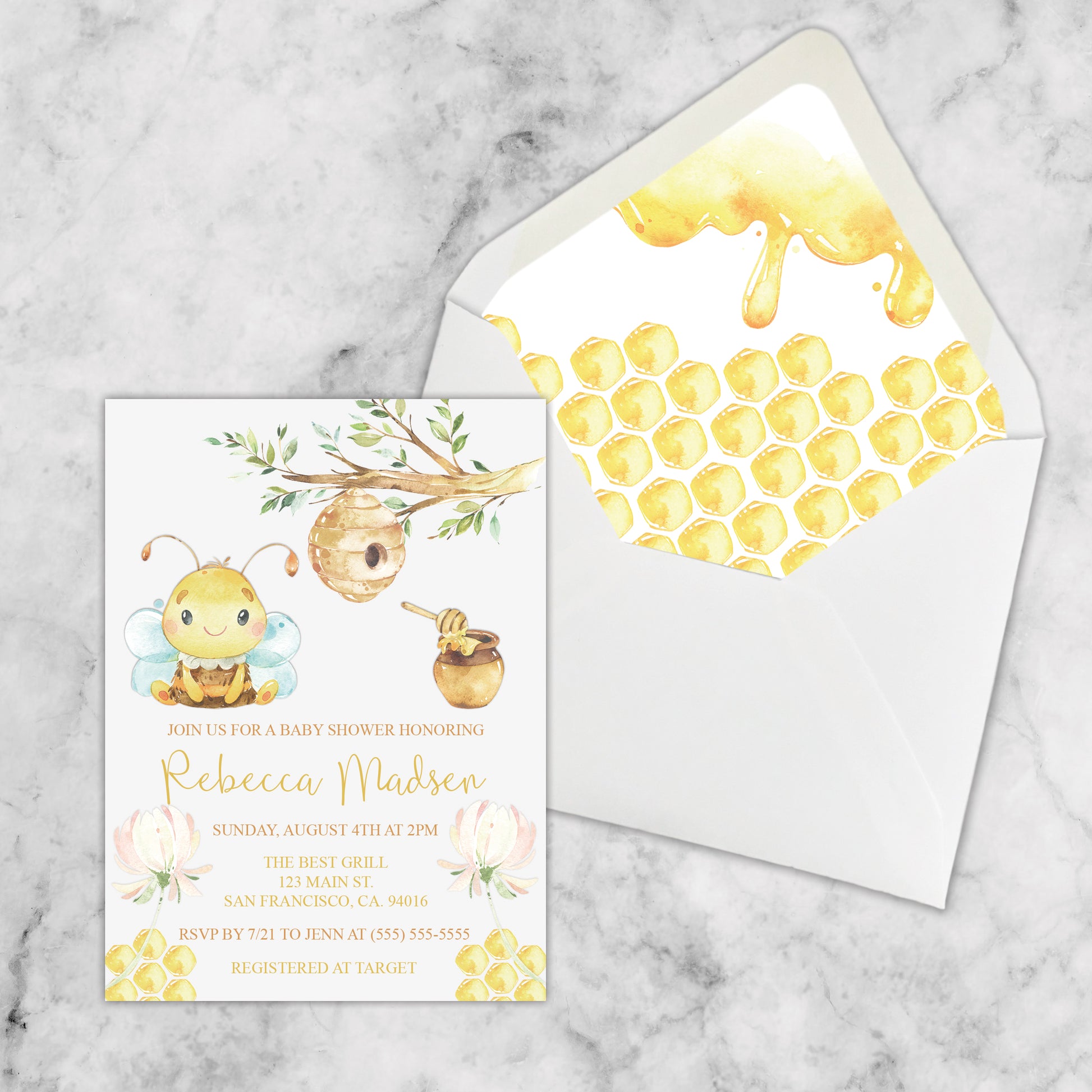 Personalized Bumble Bee Baby Shower Invitation - PI0016 | S'Berry Boutique