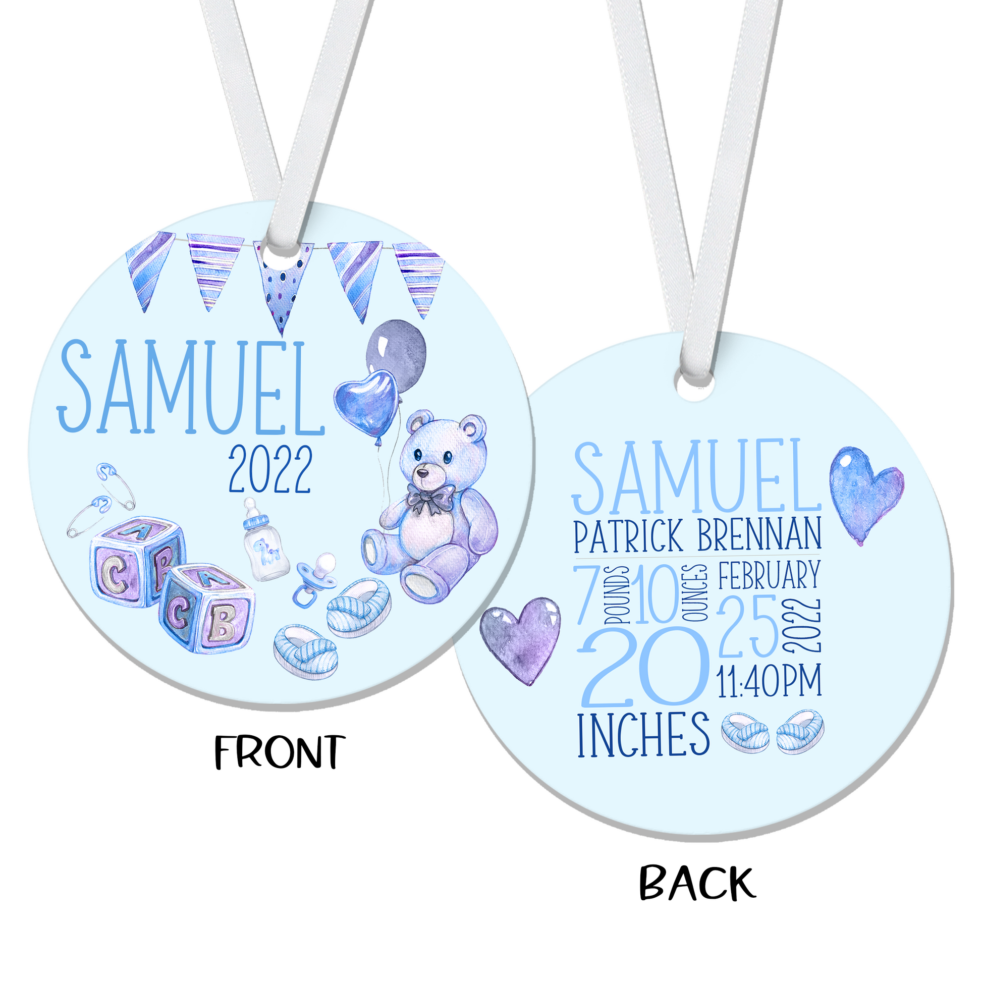 Personalized Baby Boy Birth Stats Ornament - RO0005 | S'Berry Boutique