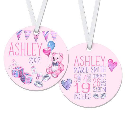 Personalized Baby Girl Birth Stats Ornament - RO0006 | S'Berry Boutique