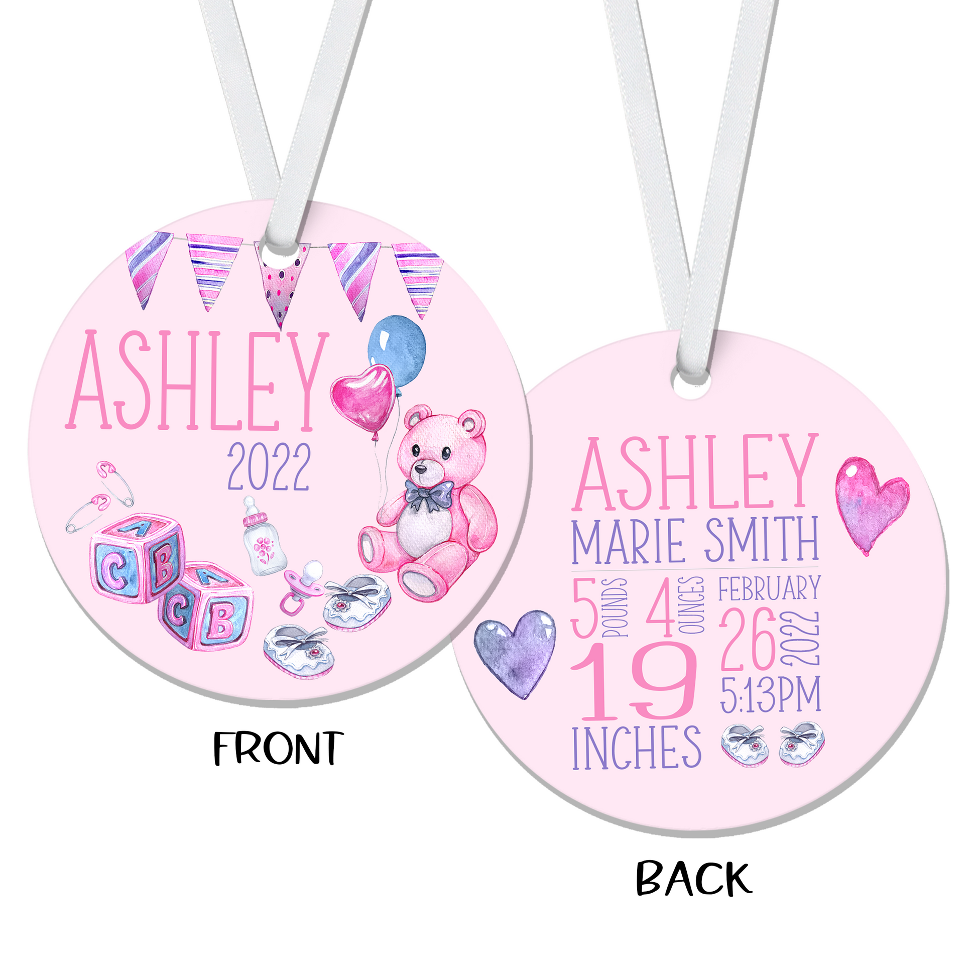 Personalized Baby Girl Birth Stats Ornament - RO0006 | S'Berry Boutique