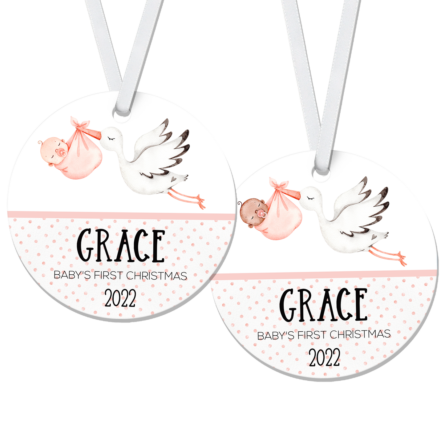 Personalized Baby Girl Stork First Christmas Ornament - RO0150 | S'Berry Boutique