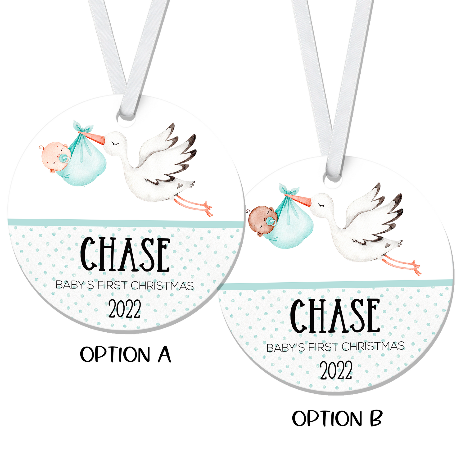 Personalized Baby Boy Stork First Christmas Ornament - RO0151 | S'Berry Boutique