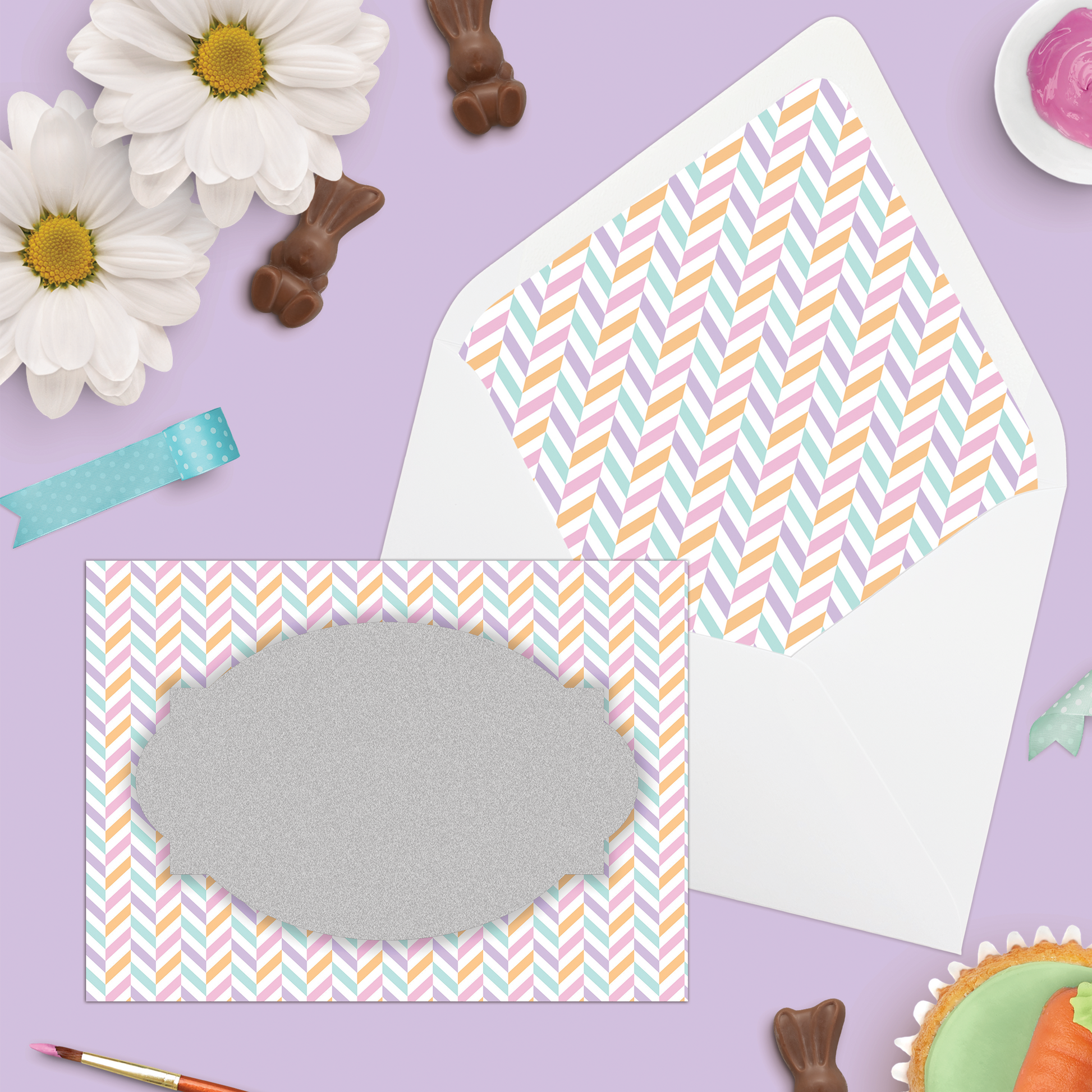 Easter Pregnancy Announcement | Scratch Card | Pastel Chevron Design | With Envelope | Personalized