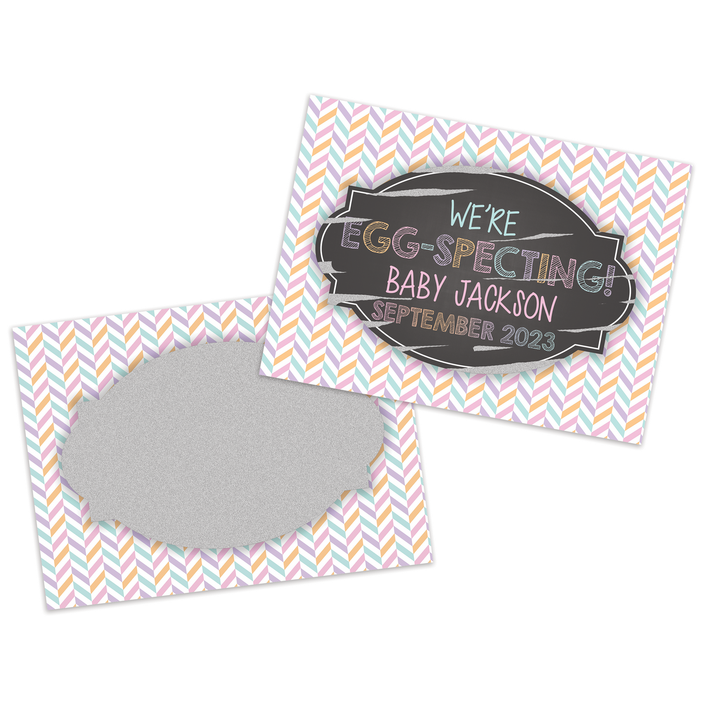 Easter Pregnancy Announcement | Scratch Card | Pastel Chevron Design | With Envelope | Personalized