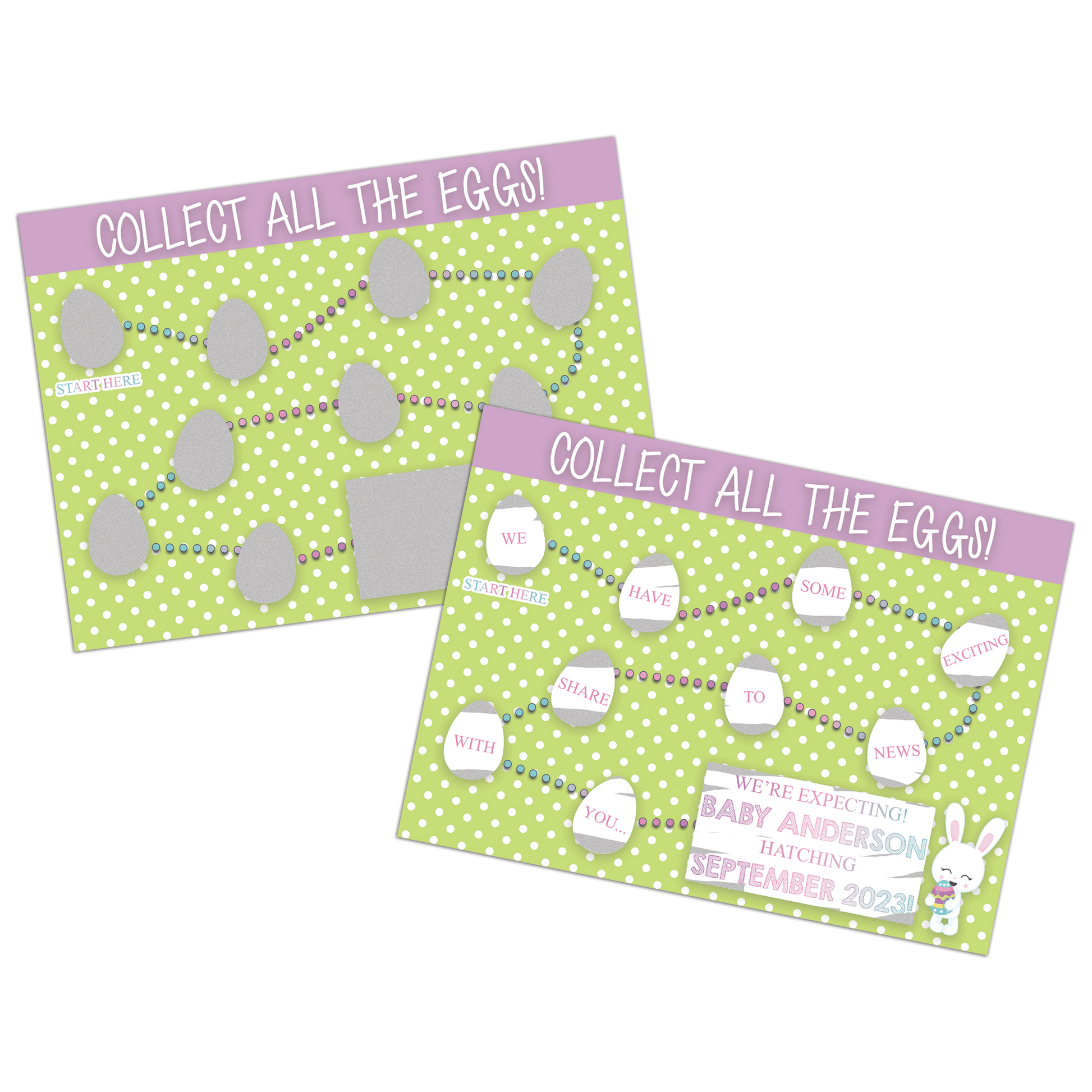 Easter Pregnancy Announcement | Scratch Card | Green With Bunny Design | With Envelope | Personalized | S'Berry Boutique