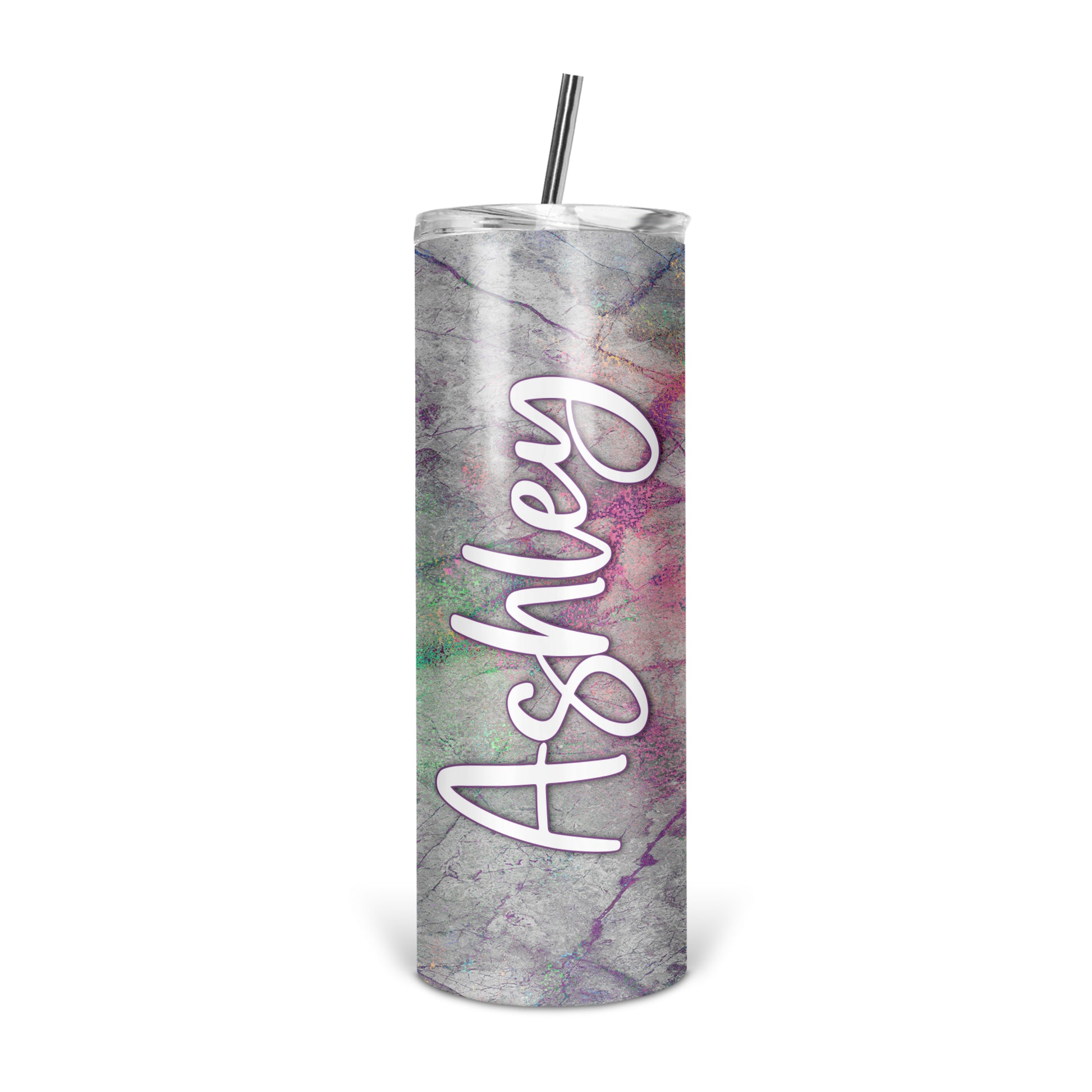 Personalized Iridescent Marble Skinny Tumbler With Straw - ST0001 | S'Berry Boutique