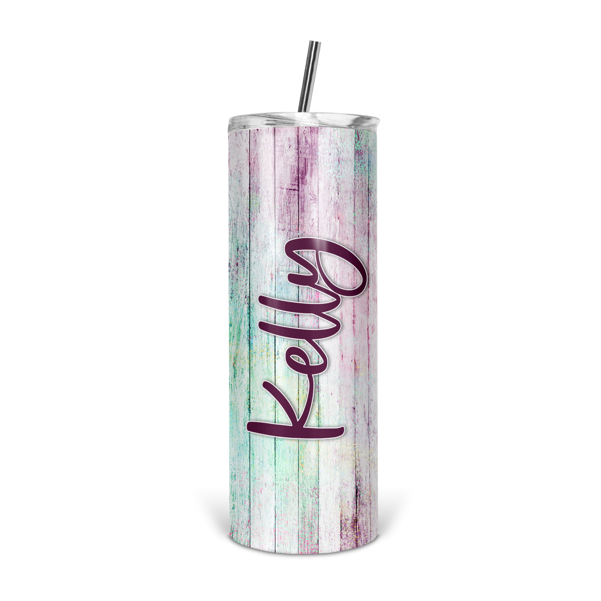 Personalized Colorful Wood Skinny Tumbler With Straw - ST0003 | S'Berry Boutique