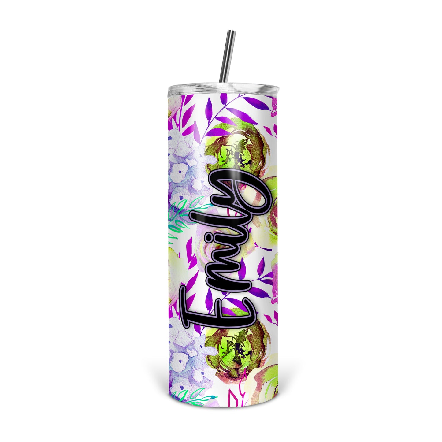 Personalized Floral Skinny Tumbler With Straw - ST0007 | S'Berry Boutique