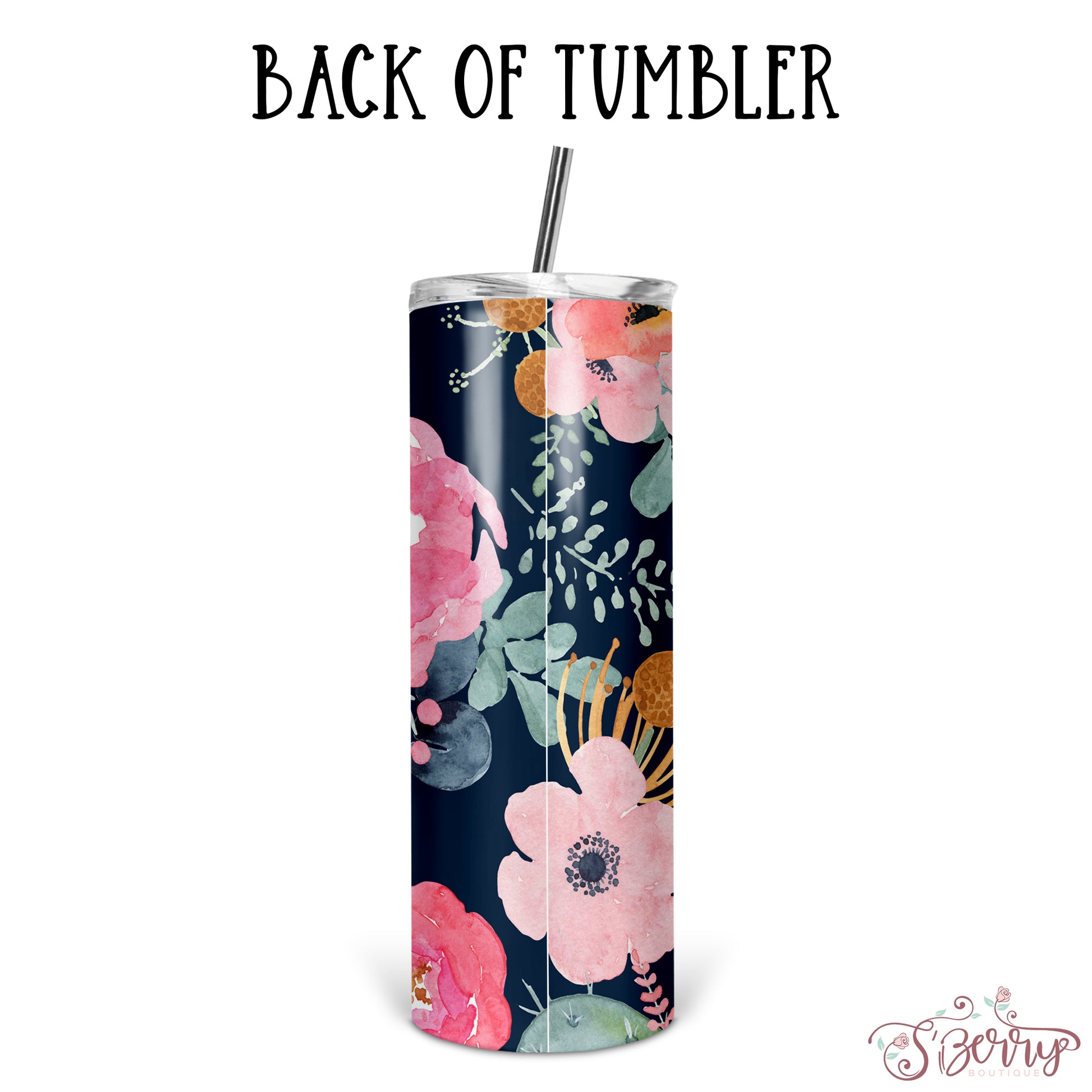 Personalized Floral Skinny Tumbler With Straw - ST0008 | S'Berry Boutique