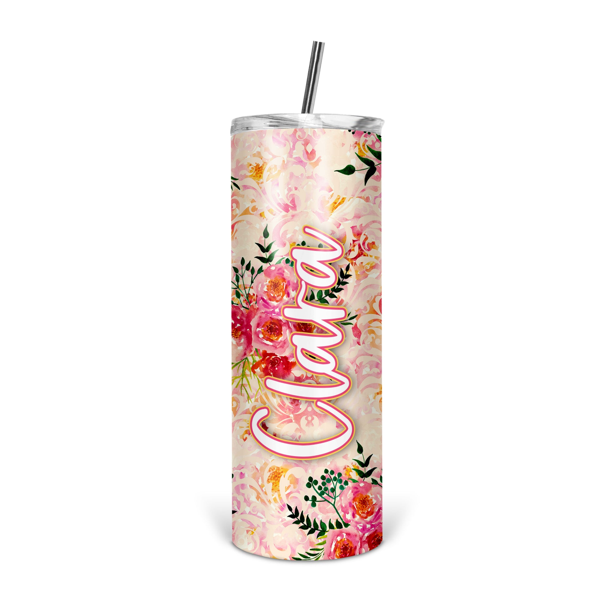 Personalized Floral Skinny Tumbler With Straw - ST0012 | S'Berry Boutique