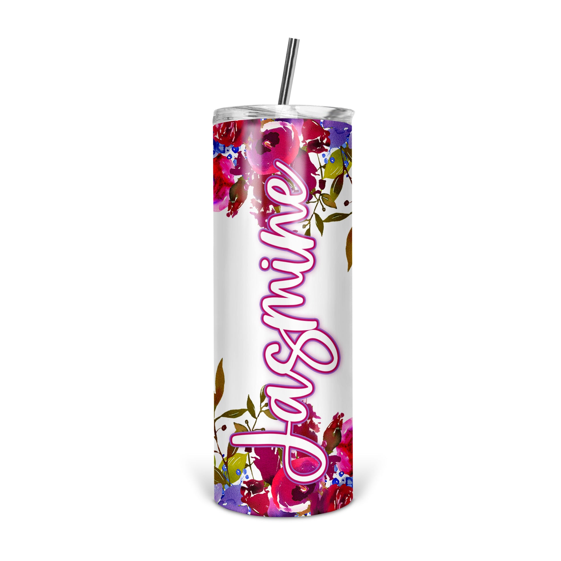 Personalized Floral Skinny Tumbler With Straw - ST0015 | S'Berry Boutique