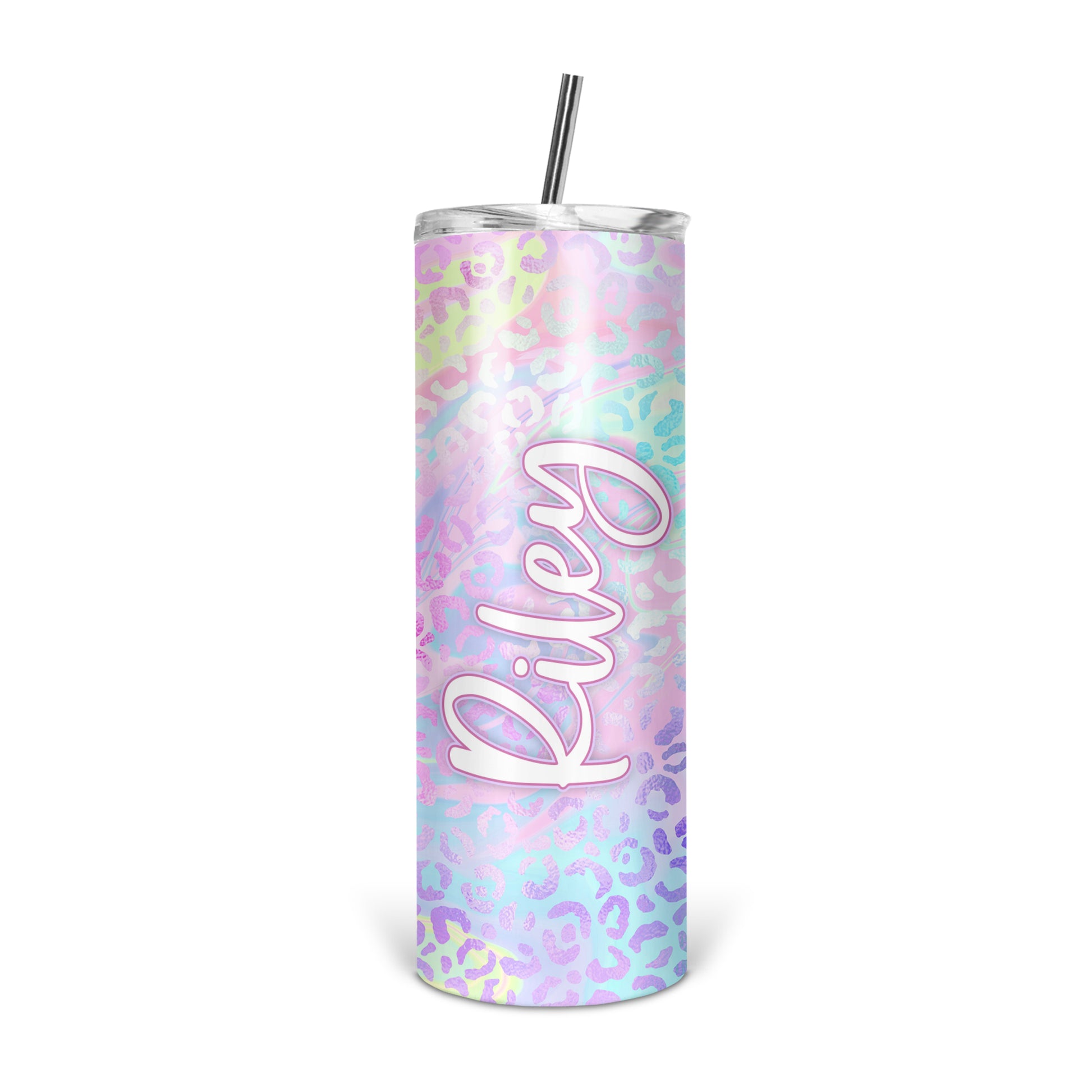 Personalized Iridescent Leopard Skinny Tumbler With Straw - ST0019 | S'Berry Boutique