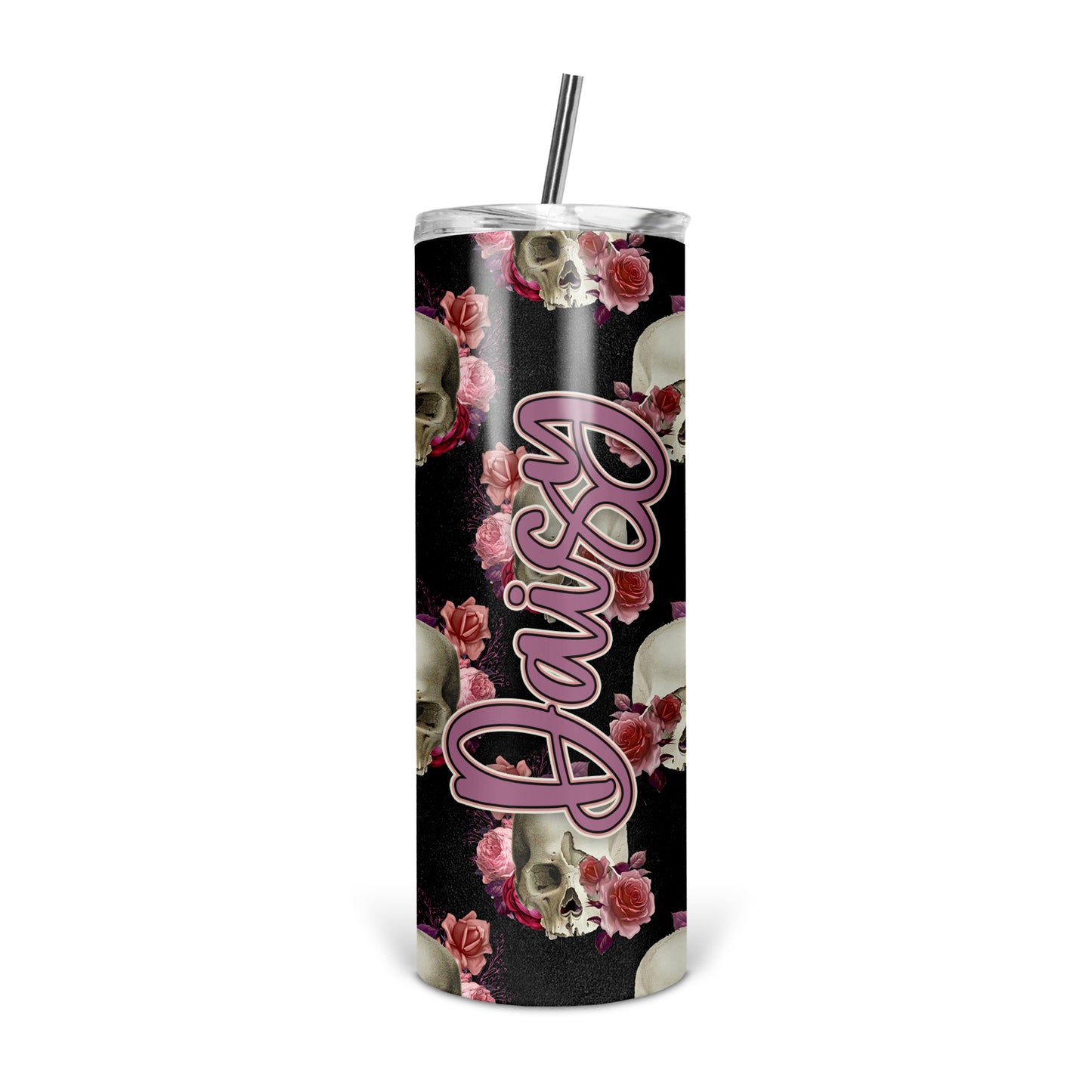 Personalized Floral Skulls Skinny Tumbler With Straw - ST0023 | S'Berry Boutique