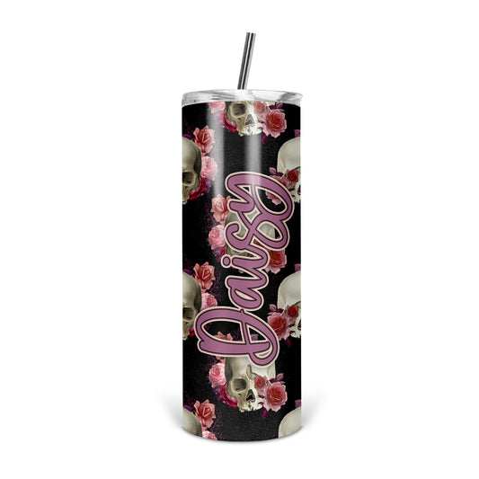 Personalized Floral Skulls Skinny Tumbler With Straw - ST0023