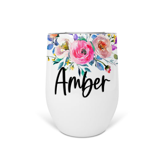 Personalized Floral Wine Tumbler - WT0013