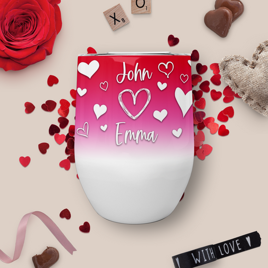 Personalized Valentine's Wine Tumbler With Hearts - WT0017
