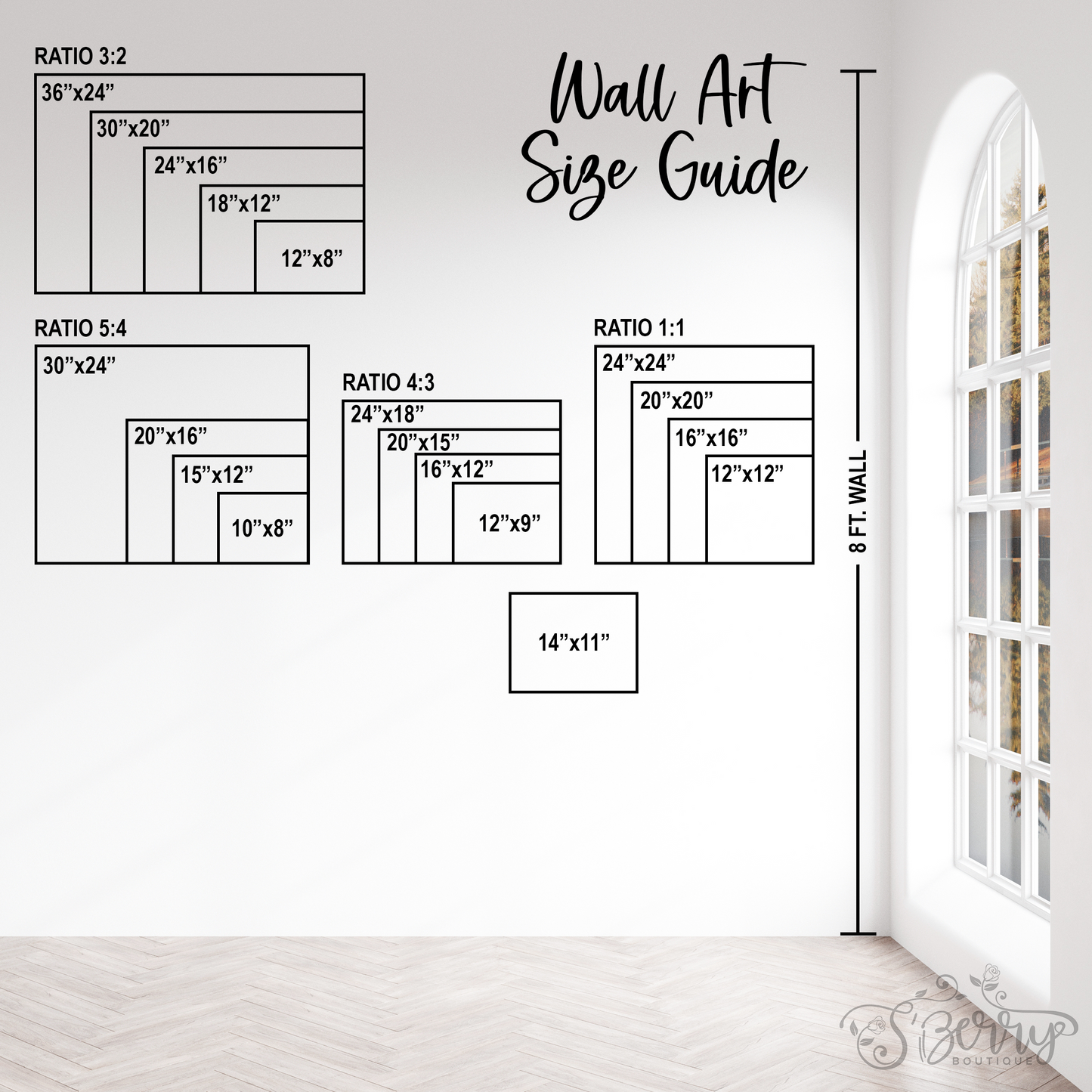 Wall Art Size Guide - Landscape - S'Berry Boutique, LLC