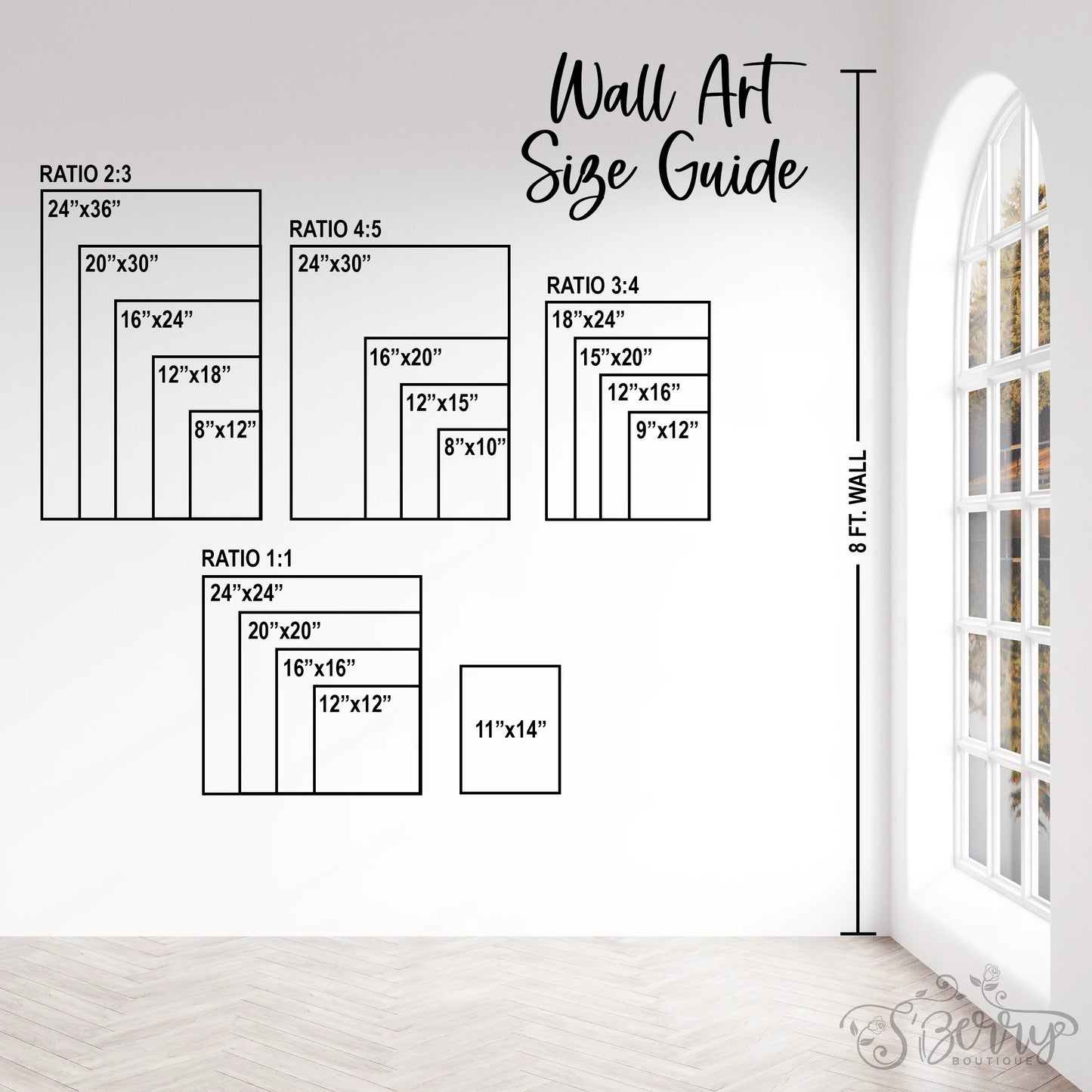 Wall Art Size Guide - Portrait - S'Berry Boutique, LLC
